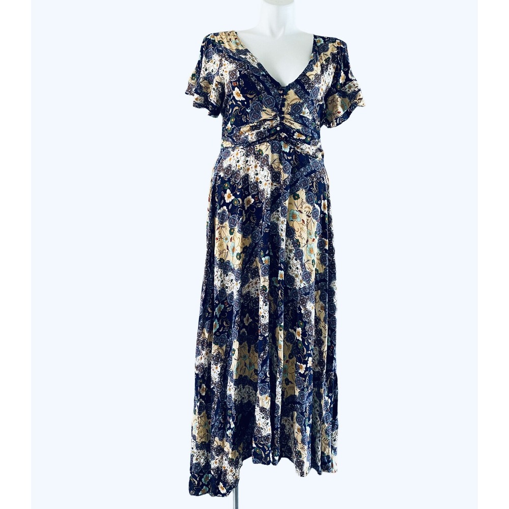 Abel the Label Anthropologie Gandhi Floral Maxi Dress Size S Boho Flutter Sleeve